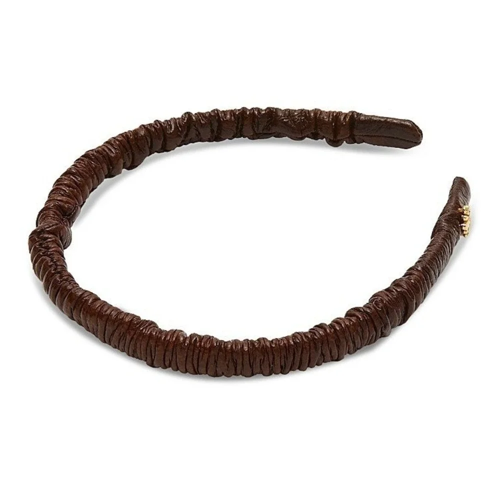 Lele Sadoughi Women Headband OS Espresso Brown Lena Ruched Scrunchie Chic NWT